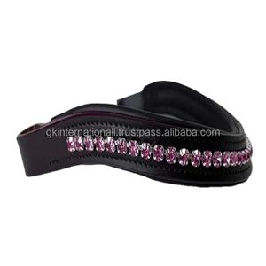 Banda de cuero negro con relleno ostentoso, Diamante rosa claro, de lujo, para cejas de caballo, cuero cosido completo, en todos los tamaños personalizados - Product Image 1