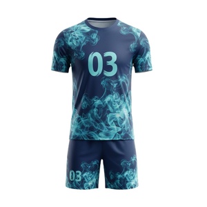 Uniforme de Fútbol Personalizado 100% Poliéster Sublimado, Conjunto de Camiseta y Pantalones Cortos con Estampado Azul Marino y Verde Humo, Ropa Deportiva para Equipos, Kit de Fútbol 03 - Product Image 1