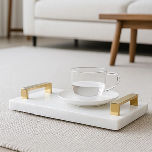 Modern Luxury Round Marble Serving Tray Handle Exclusive <b>Decorative</b> Tableware for Weddings Festivals Manufactured Factory Price - Product Image 3