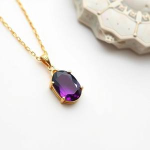 Vente en gros de bijoux fins pour femmes en argent sterling 925 collier de pierre de naissance en cristal d'améthyste naturelle - Product Image 6