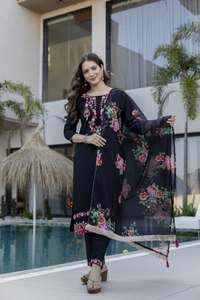 Designer Embroidery Sequence Work Viscose Chinon <b>Kurti</b> With Viscose Chinon Bottom And Organza Tabby Dupatta Set - Product Image 1