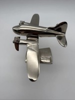 Modèle d'avion en aluminium coulé poli, à double hélice, décoration d'intérieur Art Déco, sculpture artisanale en métal de collection