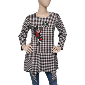 Top a cuadros estilo western para mujer - Marrón y blanco - Product Image 3