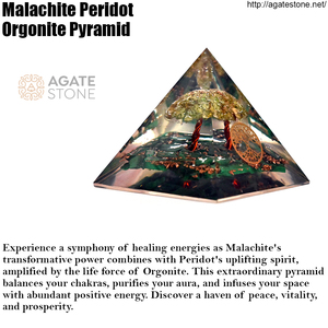 Pyramide d'orgone de guérison avec véritable péridot de malachite et matrice de résine pierre semi-précieuse décor esthétique artisanat indien - Product Image 5