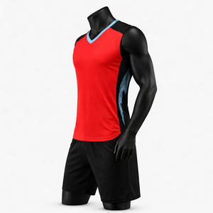 Ensemble de maillot de basket sans manches pour homme, rouge et noir, col en V, en maille polyester respirante, coupe athlétique, toutes saisons - Product Image 3