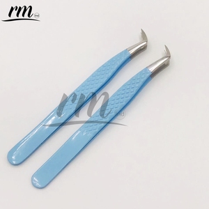 Pinzas de volumen de Punta plateada con logotipo personalizado de la mejor calidad RMI, pinzas de pestañas de diamante sostenibles con revestimiento de polvo azul cielo - Product Image 5