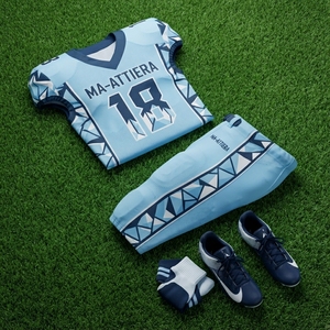 Custom Light Blue Football Jerseys <b>Padded</b> <b>Pants</b> Team Uniform Geometric Side Panel Number 18 Performance Sportswear Football Gear - Product Image 5