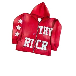 Sweat-shirts pour hommes de haute qualité, personnalisés, à fermeture éclair intégrale, en coton biologique, style hip-hop vintage, lavés, avec patch, style délavé - Product Image 5