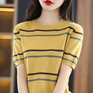 Verano 100% de mujer de algodón de manga corta de cuello sólido transpirable de secado rápido Regular Fit Casual moda camiseta colores personalizados OEM - Product Image 3