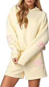 Ensemble de survêtement décontracté pour femmes, sweat-shirt à capuche ample à imprimé nœud et short de survêtement, en molleton, pour l'automne et l'hiver 2025 - Product Image 6