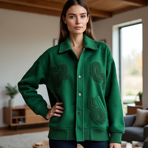 Moda 2024, chaquetas universitarias de cuello redondo para mujer, abrigo universitario de manga de cuero grueso y cálido para otoño e invierno, chaqueta con letras para mujer - Product Image 1