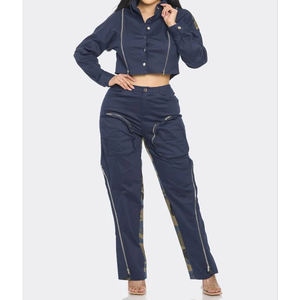 Top tendance vêtements d'hiver pour femmes ensembles décontractés 100% coton uni couleur unie Logo personnalisé imprimé Vintage décoration vente chaude - Product Image 1