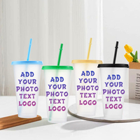 Gobelet à café glacé transparent avec paille et couvercle, gobelet réutilisable en plastique transparent de 24 oz avec logo personnalisé pour café, cold brew, fête