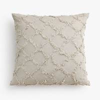 Housse de coussin en coton pur à franges beige bohème, motif losanges, faite à la main, style bohème macramé
