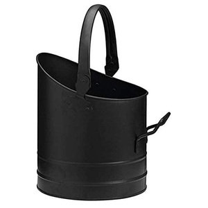 Cubo de carbón de metal con acabado recubierto de polvo negro con asas Venta caliente Cubo de limpieza de cenizas de hierro negro o cubo de carbón - Product Image 1