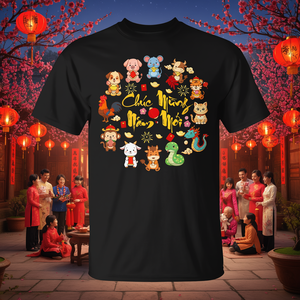 T-Shirt Promozionale del Capodanno Lunare Vietnamita con i 12 Segni Zodiacali - Felice Anno Nuovo - Product Image 3