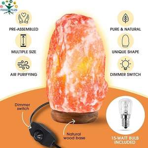 Lámpara de sal del Himalaya Rosa pakistaní tallada a mano Impresionante estilo de flor artística Base de madera Decoración única para el hogar Artesanías naturales - Product Image 5