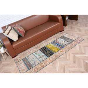 Alfombra Turca Vintage, Alfombra de 2.8x6.1 pies, Alfombra con Estampado Animal en Tono Azul - Product Image 5