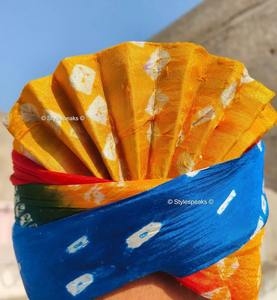 Turban traditionnel du Rajasthan, imprimé Safa Bandhani, pour homme, pour toutes les occasions, couvre-chef Pagadi, disponible en toutes tailles, Pachrangi - Product Image 5