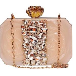 Caja de resina de mármol personalizada de lujo, eslinga de embrague, correa de cadenas ajustable, bolso de noche de fiesta nupcial blanco y negro para damas y niñas - Product Image 1