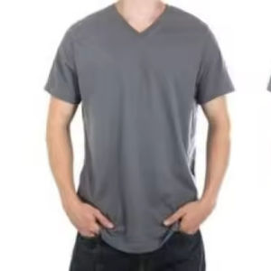 T-shirt personnalisé pour hommes, col en V, surdimensionné, respirant, t-shirts en coton uni, polyester, manches courtes, tricoté grande taille vierge - Product Image 1