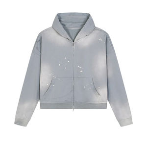 Sudadera con capucha para hombre, corte holgado, estilo vintage, con efecto degradado de tinta castaño descolorida por el sol, con efecto rotura de bordes y estampado de logotipo, Rainbow Spray, bajo MOQ - Product Image 1