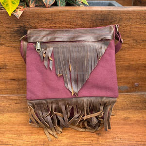 Custom Genuine Leather Canvas Water Resistant Purse for Women's Western Luxury Cowhide Leather Crossbody Fringe Shoulder Bags - Product Image 2