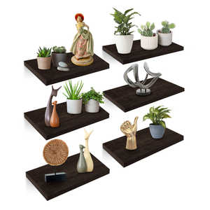 Juego de 6 Estantes Flotantes de Madera de 30x15 cm, Diseño Rústico, Estantes de Pared para Oficina, Sala de Estar, Armario, Baño, Mimbre, Metal, Plantas - Product Image 1