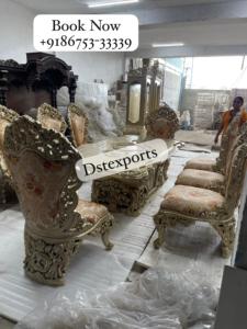 Elegante Juego de Comedor Tradicional de 9 Piezas de Madera de Teca Dorada Real, Mueble Vitrina, Pulido Brillante de Alto Brillo, Duradero y Lujoso para 8 Personas - Product Image 2