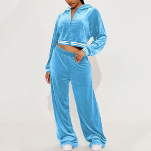 Nueva llegada al por mayor de las mujeres personalizadas conjuntos de las mujeres de otoño e invierno deportes Crop Zip sudaderas con capucha de terciopelo Pantalones deportivos Conjuntos Casuales - Product Image 6