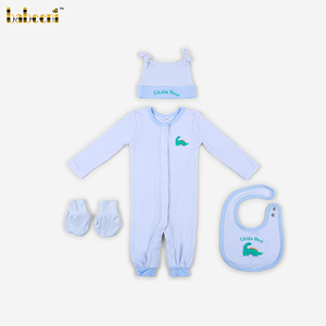 Conjunto de Ropa para Bebé Recién Nacido, Bordado a Mano con Diseño de Dinosaurio, Personalizable OEM/ODM, Mameluco con Botones a Presión, 100% Algodón Orgánico - DR4590 - Product Image 3