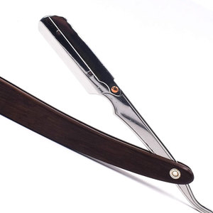 Manche en bois Rasoir de coiffeur à bord droit pour le rasage et l'entraînement au maquillage permanent Lame remplaçable en acier inoxydable - Product Image 6