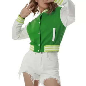 Chaqueta de Invierno Personalizada de Talla Grande con Parches, Ropa de Abrigo, Top Corto Rojo, Chaqueta Universitaria con Mangas Blancas para Mujer - Product Image 6