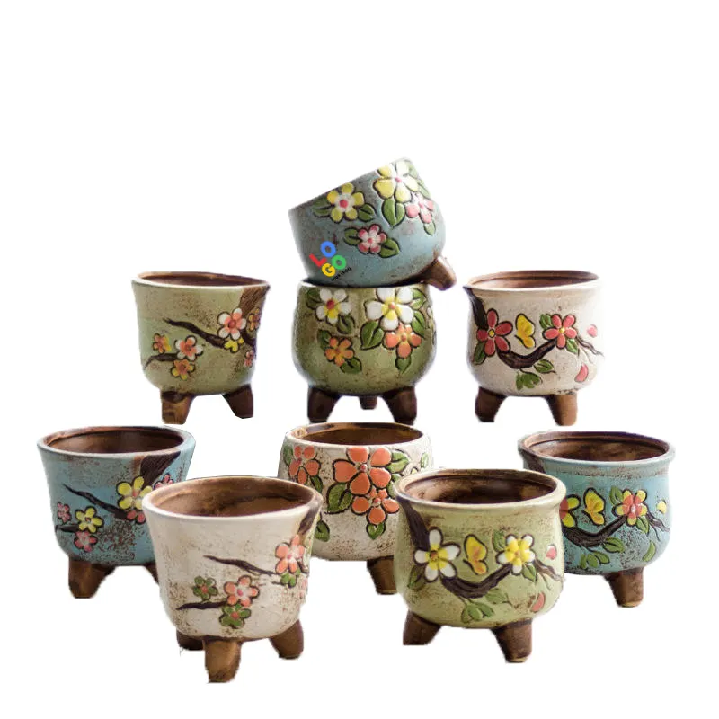 VDK614 Cute Girl Gift Colourful Drawing Mini Decoration Korean Flower Pot Succulent Cactus Garden Ceramic Flower Pot