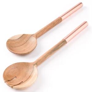 Service à salade en bois et métal de style vintage avec poignée en métal Table à manger de luxe personnalisée Table à manger déco pour petit déjeuner - Product Image 2