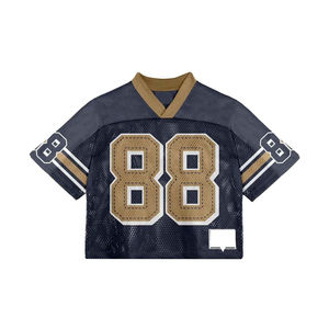 Camiseta de malla cuadrada americana Retro deportiva Vintage de gran tamaño recortada de fábrica para hombre, camiseta de fútbol - Product Image 2