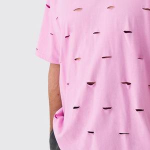 เสื้อยืดคอกลมทรงหลวมสไตล์วินเทจผ้าฝ้ายเนื้อหนาแบบพรีเมียม ลุคสตรีทแวร์ ขอบตัดดิบ ขาดเซอร์ๆ สำหรับผู้ชาย - Product Image 6