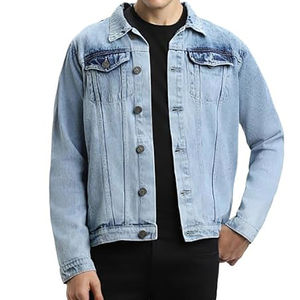 Nouveau hiver mode solide bleu hommes Style décontracté Denim veste grande taille 100% coton col montant personnalité tactile toile - Product Image 2