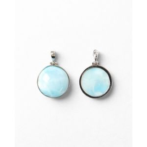 Pendentif rond en larimar - Plaqué rhodium - Cristal d'opale - Charme en diamant - Bijoux pour cadeau et fête - Product Image 1