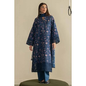Chiffon <b>Silk</b>-Printed Dupatta Embroidered Lawn Shirt and Dyed <b>Trousers</b> Set-AYZEL BIC-053 - Product Image 1