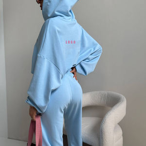 Conjuntos Deportivos de Entrenamiento con Logotipo Personalizado de Moda, Conjuntos de 2 Piezas con Top Corto y Sudadera con Capucha y Pantalones Deportivos Ajustables para Mujer - Product Image 5