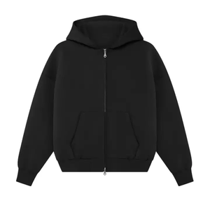 Sweat à capuche court zippé personnalisé unisexe 400 Gsm sweats à capuche lourds en coton épaule tombante sweats à capuche à fermeture éclair bidirectionnelle pour hommes - Product Image 6