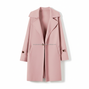 Abrigo de Lana Rosa Claro Cruzado para Mujer, Fabricante OEM y de Marca Privada - Product Image 1