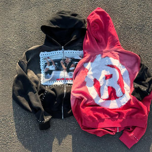 Ropa de calle para hombre, Sudadera con capucha de felpa francesa de gran tamaño, 100% algodón, estampado DTG, cremallera, lavado ácido, sudadera holgada - Product Image 2