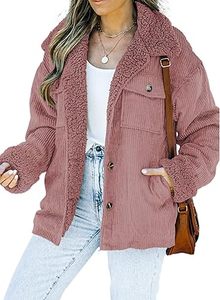 Veste Sherpa en velours côtelé pour femme avec fermeture à glissière bouton respirant col en fourrure polaire manteau chaud d'hiver motif solide Logo avant - Product Image 6