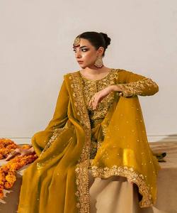 Ensemble Palazzo et Dupatta en Georgette Jaune avec Broderie Moti, Style Festif, Prix de Gros, Vêtement Ethnique Long en Rayonne – Nouvelle Collection - Product Image 4