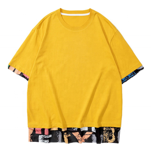 Nueva llegada 2025 100% algodón con trabajo de panel de malla personalizado impreso peso pesado 210gsm suelta ajuste Color bloque camiseta camisas de hombre - Product Image 4