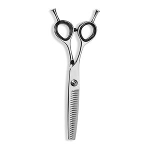 Ciseaux à effiler les cheveux en acier métallique poli miroir Ciseaux à effiler avec repose-doigt et anneau en caoutchouc noir - Product Image 5