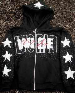 Personnalisé Vintage 100% Coton Zip up en Détresse Broderie Patch Acide Lavage À Capuche Hommes Strass Hommes Hoodies - Product Image 2