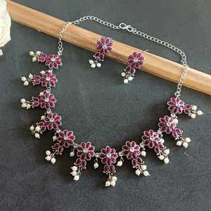 Conjuntos de collar de cristal oxidado indio Pendientes colgantes de gota de perla de imitación floral Fabricante indio Joyería para mujer - Product Image 2